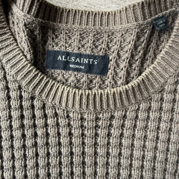 All Saints Gray Waffle Knit Crewneck Sweater